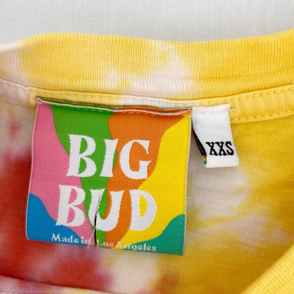 Big Bud Press Short Sleeve T-Shirt Tie Dye Red Yellow Blue Swirl Unisex Tee XXS - Picture 6 of 7
